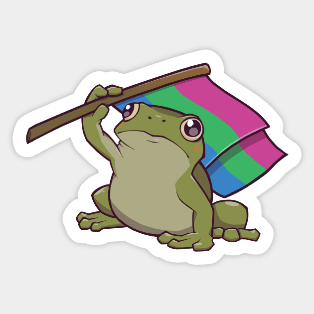 Polysexual Pride Flag-Holding Frog Sticker by saltuurn